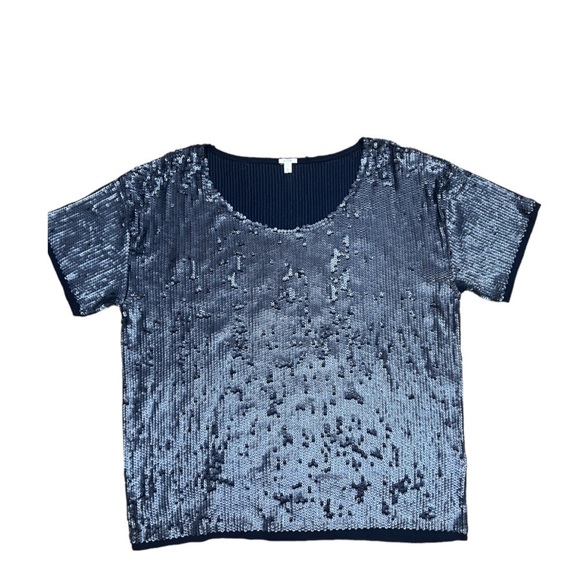 J. Crew Slouchy Sequin Metallic Oversized Navy Tee Holiday Night Out Size Small - Picture 11 of 12
